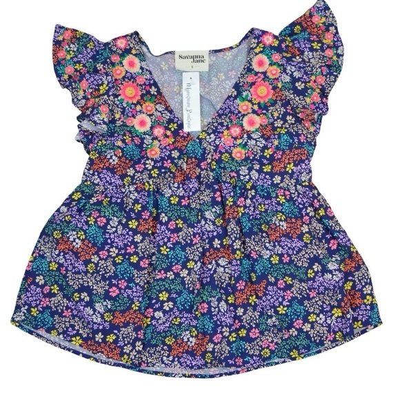 Savanna Jane‎ Embroidered Floral Print Baby Doll Top Flutter Sleeves Small NWT - Picture 9 of 9